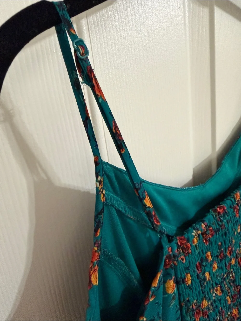 Arizona Jean Co M Teal Floral Lace Trim Dress Smocked Back Cottagecore